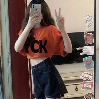 2023 New Orange Short-sleeved T-shirt Womens Summer Loose Casual American Style Retro Unique Top Fashion Brand