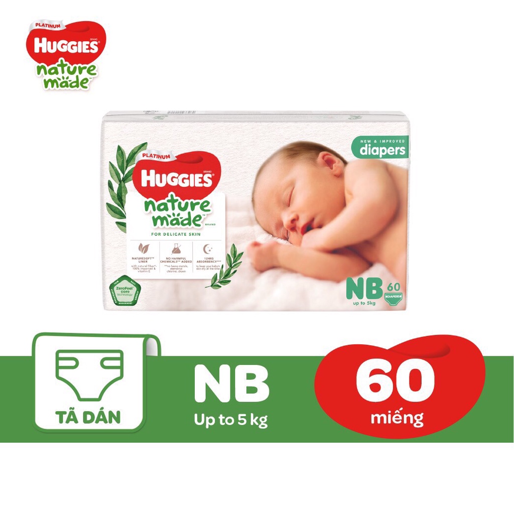 Huggies PLATINUM NATURE DIAPER MADE SIZE NB 60 ชิ้น