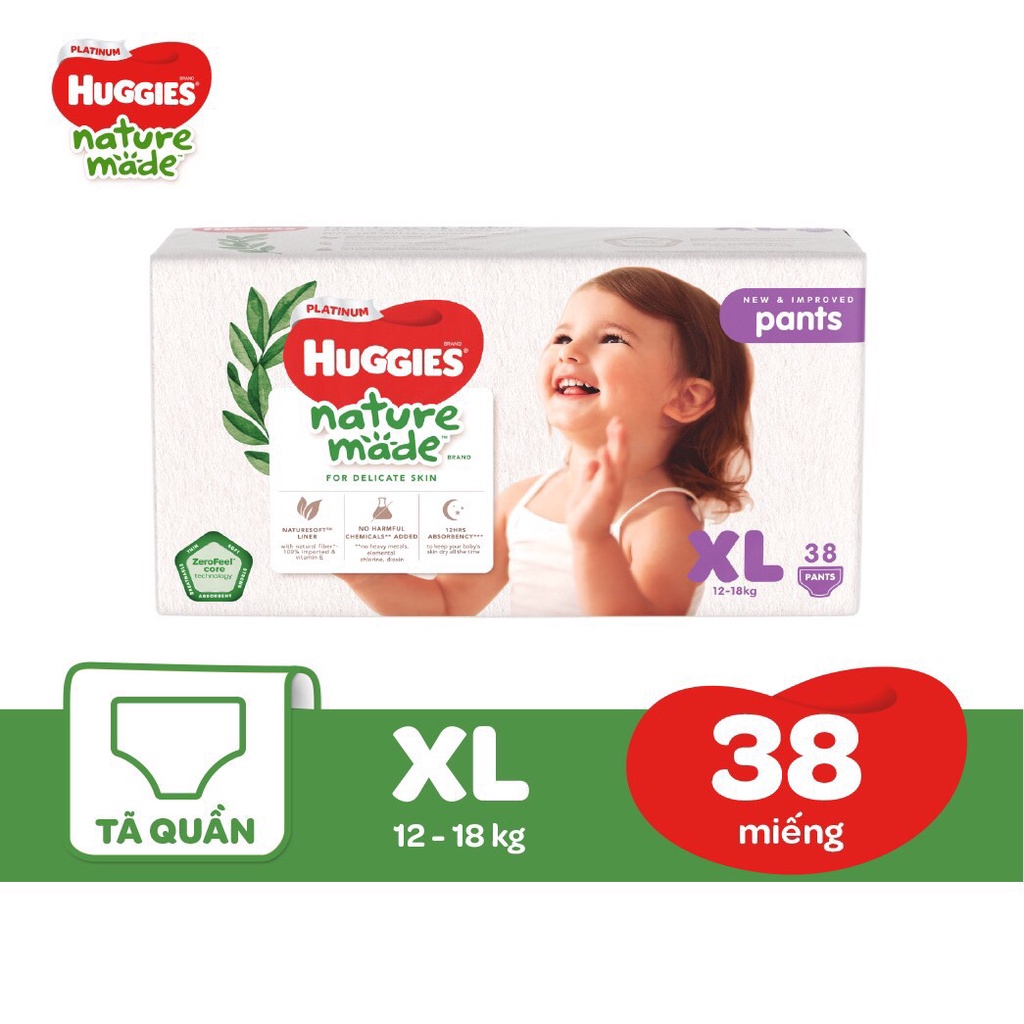 กางเกง Huggies PLATINUM NATURE DIAPER MADE SIZE XL 38 ชิ้น