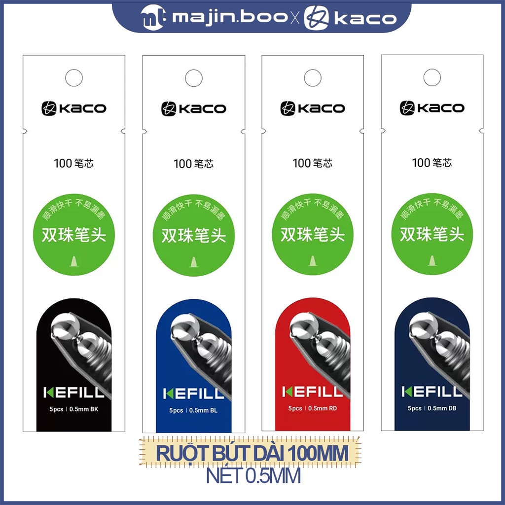 ปากกาเจล KACO REFILL ยาว 100 มม. เสริมจังหวะ 0.5 มม. (ชุด 5 หัว)