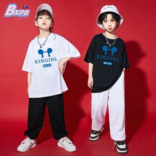 Bxpb เสื้อยืดแขนสั้นลําลอง ผ้าฝ้าย ทรงหลวม พิมพ์ลาย สไตล์เกาหลี แฟชั่นฤดูร้อน สําหรับเด็กผู้ชาย และผู้หญิง 110-170