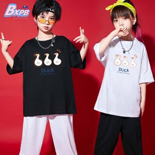 Bxpb เสื้อยืดแขนสั้นลําลอง ผ้าฝ้าย ทรงหลวม พิมพ์ลายเป็ด คุณภาพสูง แฟชั่นฤดูร้อน สําหรับเด็กผู้ชาย ผู้หญิง อายุ 3-15 ปี ใส่ได้ 110 ปี