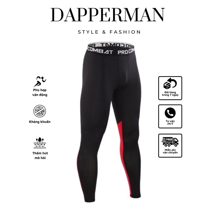 กางเกงเลกกิ้งขายาว Pro Combat สําหรับผู้ชายลายสีแดง - DAPPERMAN Gym sports กางเกงระบายความร้อน