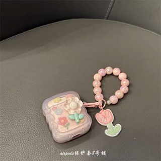 เคสหูฟังบลูทูธไร้สาย เจลลี่ใส ลายดอกไม้ สีชมพู สําหรับ Apple airpods รุ่น Pro 2