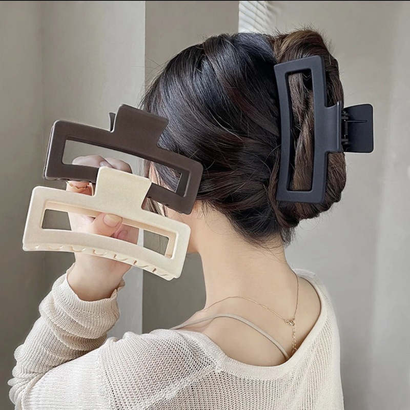 13 ซม.อะคริลิคสแควร์สีทึบคลิปผมแฟชั่นผู้หญิง Minimalist Shark Claw เครื่องประดับผม