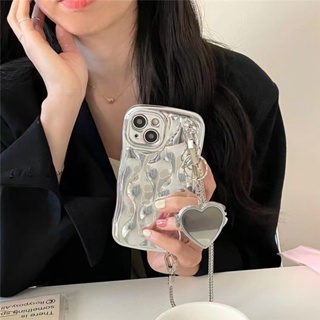 เคสโทรศัพท์มือถือกระจก ลายหัวใจ พร้อมสายโซ่คล้อง สําหรับ iPhone 11 12 12pro 12promax 13 13pro 13promax 14 14pro 14promax