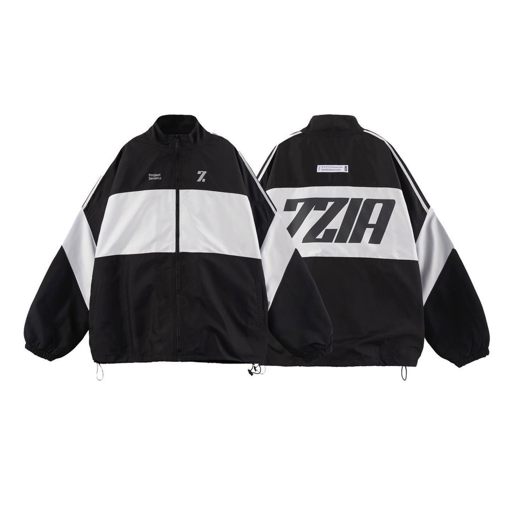 (Premium Version) 7ZIA เสื้อแจ็คเก็ตร่มชูชีพ unisex สําหรับผู้ชายและผู้หญิง คละสี เนื้อหนา 2 ชั้น โลโก้พิมพ์ลาย มีให้เลือก 2 สี BLACK/BLUE