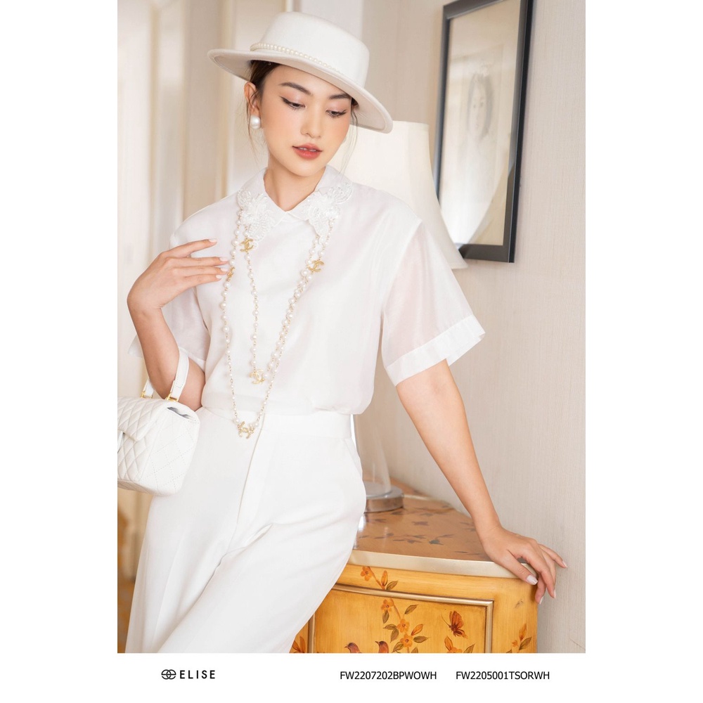 เสื้อเชิ้ตผ้าไหมสีขาว Elise FW design คอปกลูกปัด PK2205001ทีเอสออร์ว