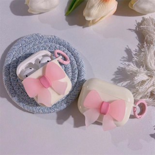 เคสหูฟังบลูทูธ tpu นิ่ม กันหาย ลายการ์ตูนโบว์ สีชมพู พร้อมแหวน สําหรับ airpods 1 2 3 pro