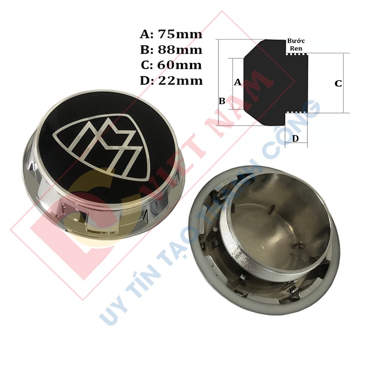 Logo chụp mâm, ốp lazang bánh xe ô tô Maybach TY-MB 75mm