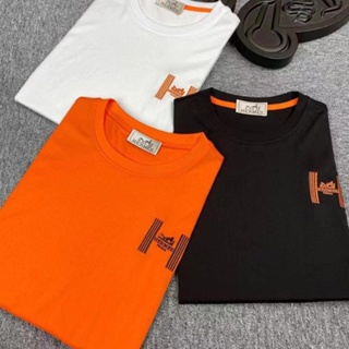 Hermes เสื้อยืดแขนสั้น ปักลายตัวอักษร H สไตล์เกาหลี ยุโรป เรียบง่าย แฟชั่นฤดูร้อน สําหรับผู้ชาย