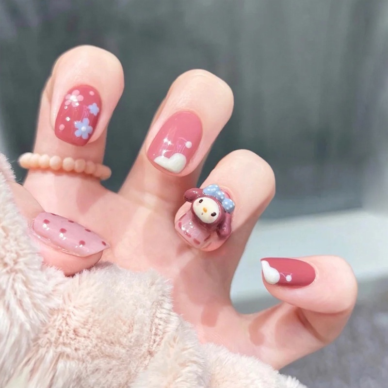 เล็บปลอมเจลลี่ ลายการ์ตูนน่ารัก DIY สําหรับตกแต่งเล็บ 24 ชิ้น ต่อชุด