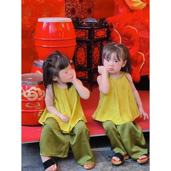 YD2 peach camisole Set + กางเกงผ้าไหมขากว้างสําหรับเด็กผู้หญิงใส่ในช่วงเทศกาลไหว้พระจันทร์
