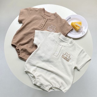 ชุดจั๊มสูทรอมเปอร์ แขนสั้น พิมพ์ลายหมี แฟชั่นฤดูร้อน สําหรับ…