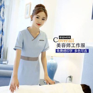 เสื้อผ้าทํางาน。ยูนิฟอร์ม。 ใหม่ระดับไฮเอนด์ร้านเสริมสวยชุดช่างเสริมสวยฤดูร้อนแขนสั้นนวดคลับแฟชั่นชุดช่าง