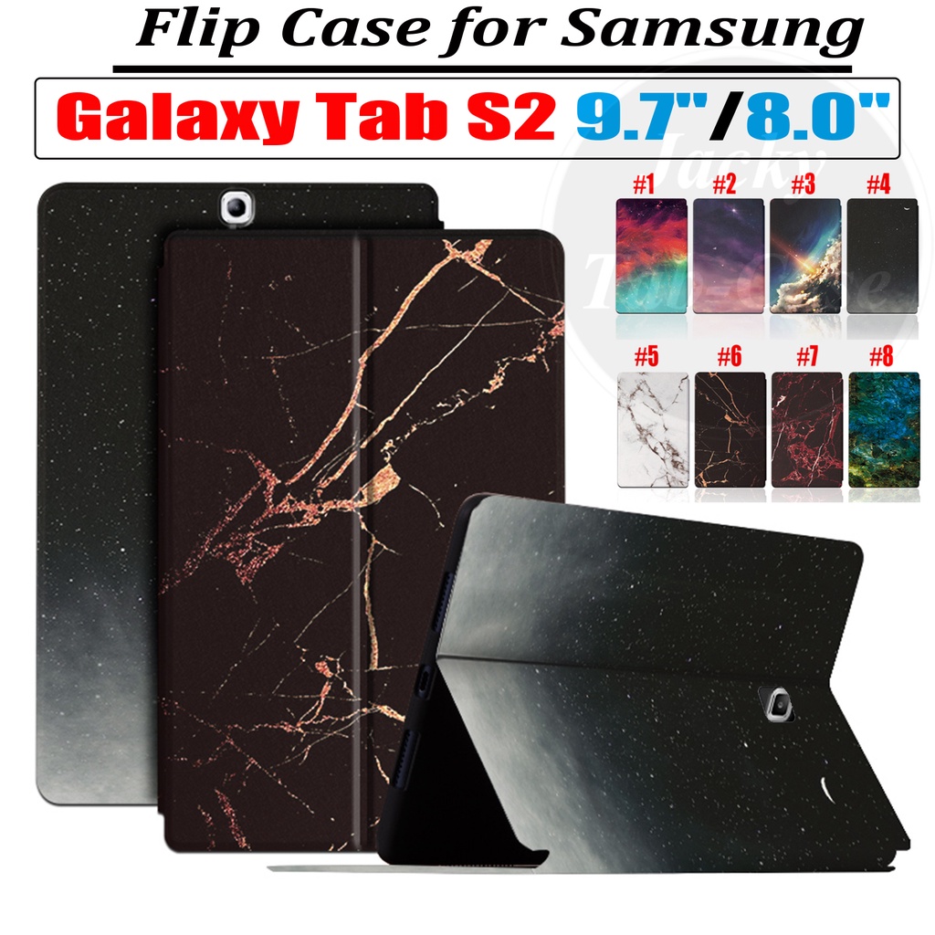 เคสโทรศัพท์มือถือหนัง PU ฝาพับ กันเหงื่อ ลายหินอ่อน พร้อมขาตั้ง สําหรับ Samsung Galaxy Tab S2 8.0 นิ้ว 9.7 นิ้ว TabS2 SM-T710 T715 T719 T713 T716 SM-T810 T813 T815 T819