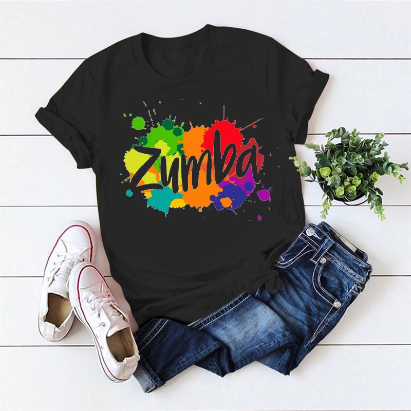 เสื้อยืดแขนสั้นลําลอง พิมพ์ลายกราฟฟิค Zumba สีดํา แฟชั่นฤดูร้อน สําหรับผู้ชาย และผู้หญิง