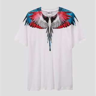 เสื้อยืดแขนสั้น ผ้าฝ้าย พิมพ์ลายปีกป่า สีขาว และสีดํา