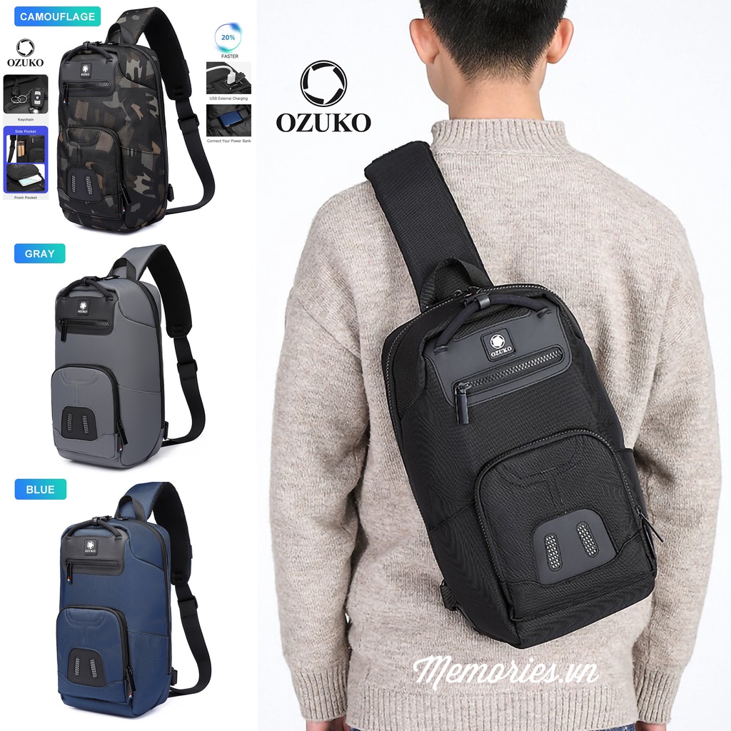 Ozuko Satchel USB crossbody กระเป๋าเป้แฟชั่นสีทหาร - ของแท้สําหรับกล้องและโทรศัพท์ - Travel, กันน้ํา