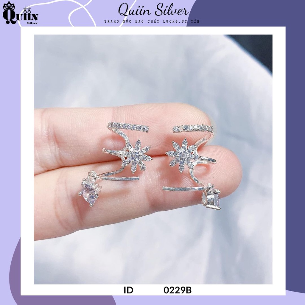 S925 Quiin Silver ต่างหู/ต่างหู - ต่างหูหยักรูปดอกไม้แปดกลีบสําหรับผู้หญิง 0229B