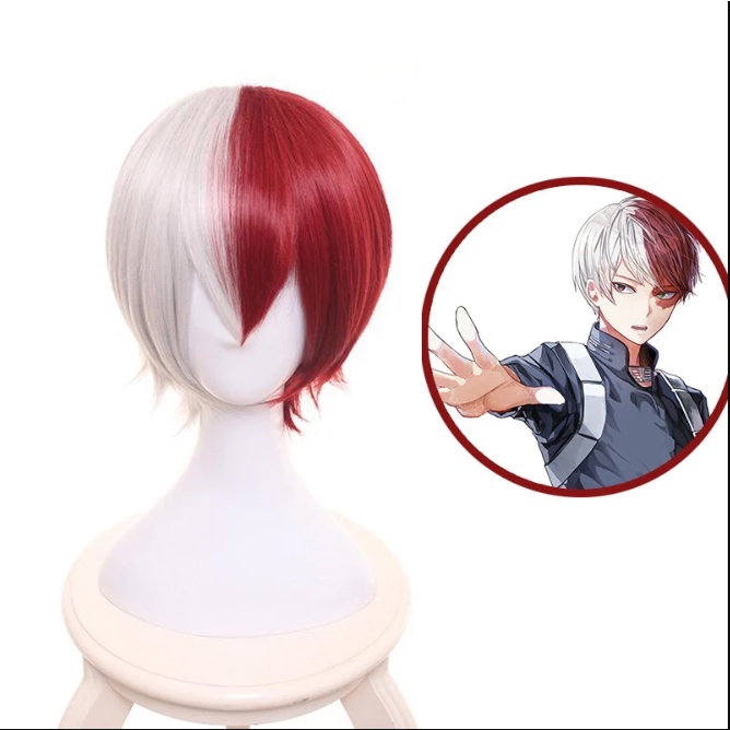 [มีจําหน่าย] วิกผม/วิกผม Shoto Todoroki - Hero Academy: Boku no Hero สีแดงและสีขาว [Miu Cosplay]