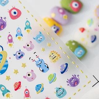 Rou Bao KX310 สติกเกอร์ ลายการ์ตูนมอนสเตอร์ ดาวเคราะห์น่ารัก 5D สีโปร่งใส สําหรับติดตกแต่งเล็บ