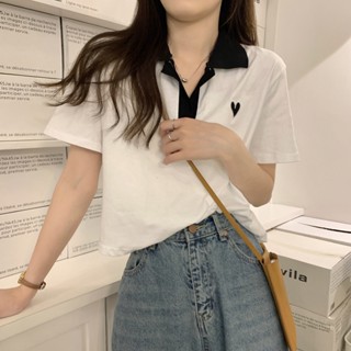 Suxi เสื้อยืดโปโล แขนสั้น ลําลอง ทรงหลวม เข้ากับทุกการแต่งกาย แฟชั่นฤดูร้อน สําหรับผู้หญิง