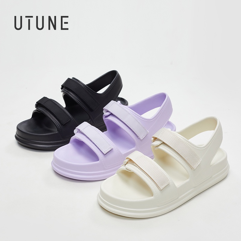 UTUNE รองเท้าแตะผู้หญิง สายคู่ไนลอน สไตล์ชายหาด รองเท้าแตะพื้นนุ่ม กันลื่น รองเท้าแตะที่ปรับขนาดและความตึงได้