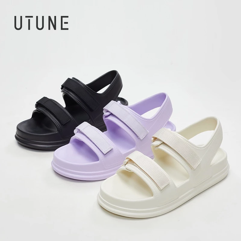 UTUNE รองเท้าแตะผู้หญิง สายคู่ไนลอน สไตล์ชายหาด รองเท้าแตะพื้นนุ่ม กันลื่น รองเท้าแตะที่ปรับขนาดและความตึงได้