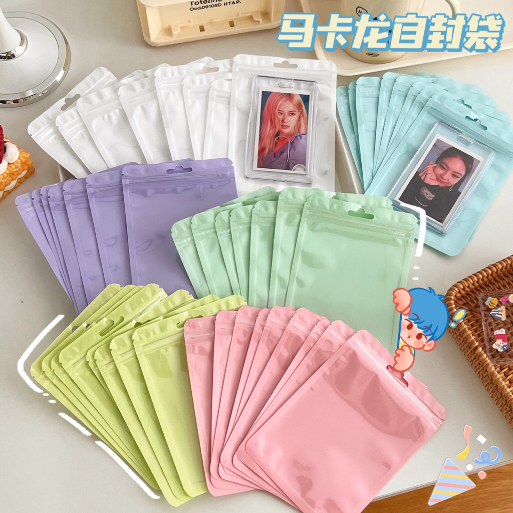 มาการอง ถุงปิดผนึกตัวเอง พลาสติกหนา สีสันโปร่งใส 1 ชิ้น สําหรับจัดเก็บ แปรงเครื่องสําอาง บรรจุภัณฑ์