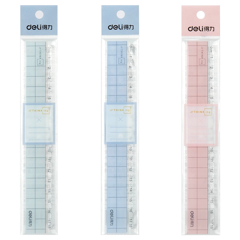 ไม้บรรทัดใส Deli 18 ซม. แบบตรง พกพาสะดวก สำหรับนักเรียนและคนทำงาน