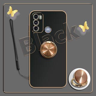 เคสซิลิโคนนิ่ม ชุบไฟฟ้า 360 องศา สําหรับ Motorola Moto G60 Moto G40°ขาตั้งแหวนโลหะ และสายคล้องซิลิโคน