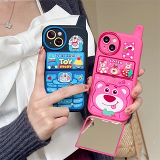 เคสโทรศัพท์มือถือ TPU ลายหมีสตรอเบอร์รี่ พร้อมกระจก สําหรับ iPhone 14 13 12 Pro Max 12 Pro 12 11 Pro Max 11