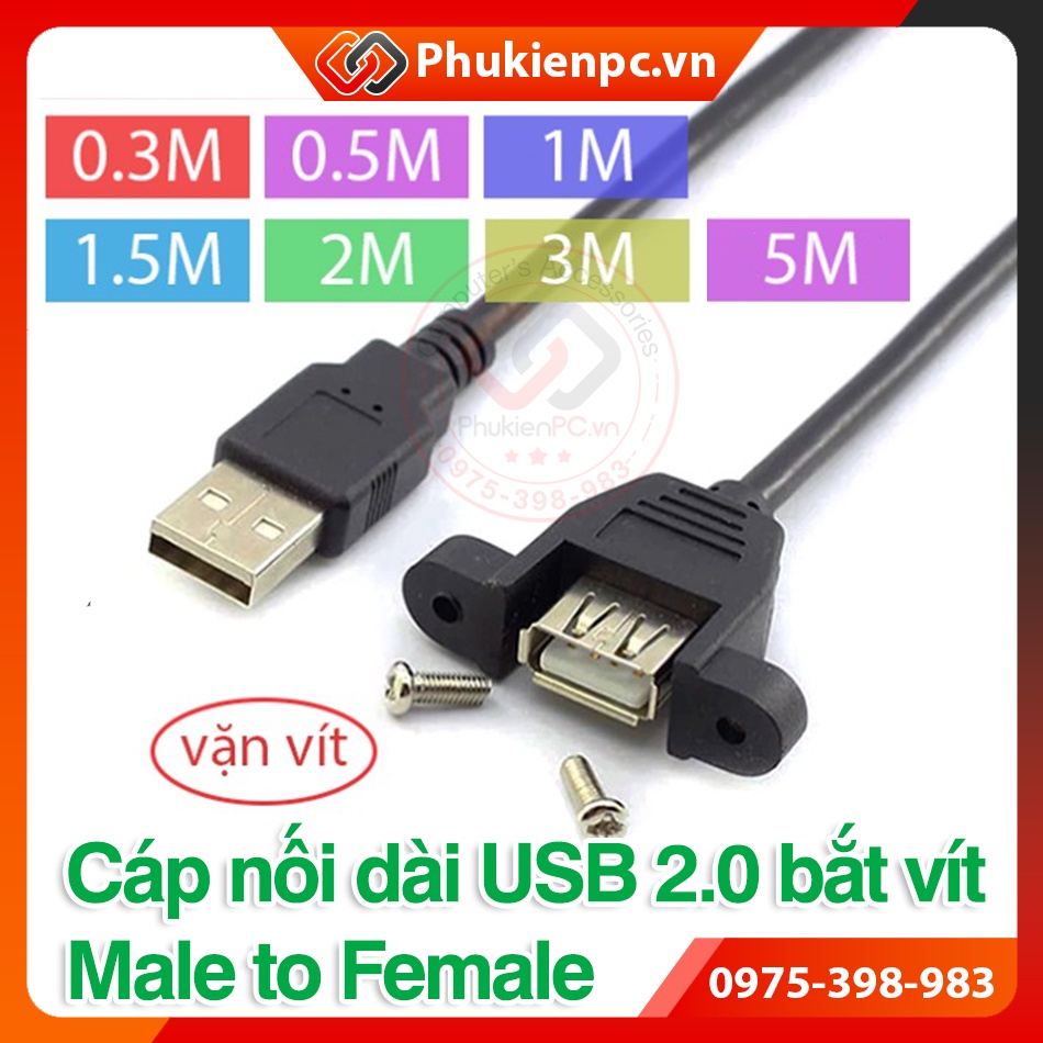 สายต่อสกรู USB 2.0 Male to Female 30cm-0.3m 50cm-0.5m 1m 1.5m 2m 3m 5m สําหรับคอมพิวเตอร์แบบฝัง อุตส