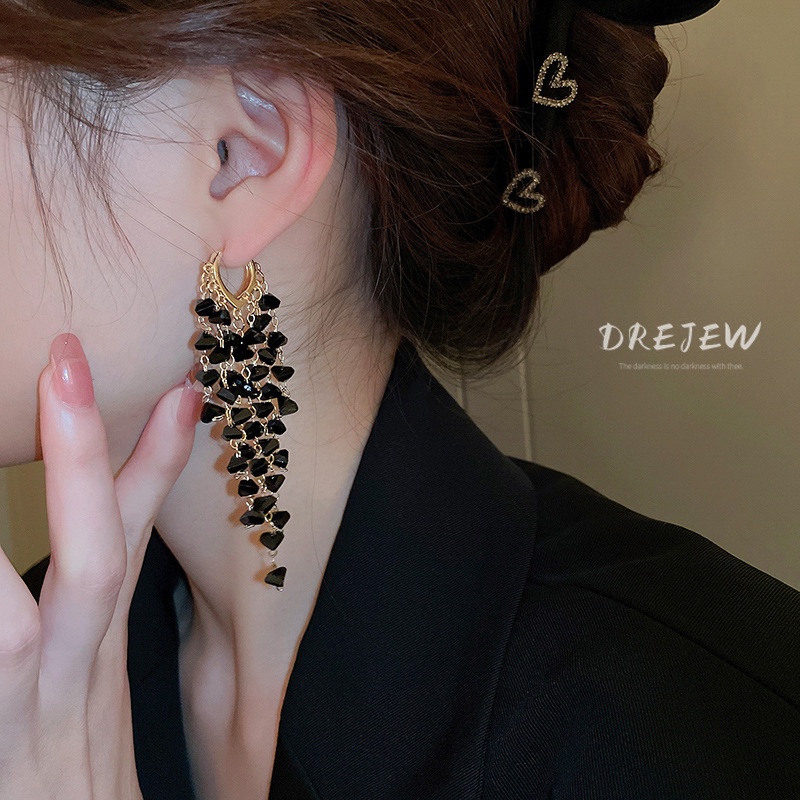 Drejew ต่างหูคริสตัล ทรงเรขาคณิต สีดํา สไตล์ยุโรปและอเมริกา