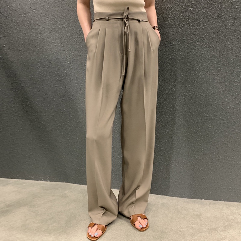 Q19|กางเกงขายาวสํานักงานขากว้างฟรีไซส์พร้อมเข็มขัดเกาหลีgdorder