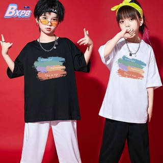 Bxpb เสื้อยืดแขนสั้นลําลอง ผ้าฝ้าย ทรงหลวม พิมพ์ลาย สไตล์เกาหลี แฟชั่นฤดูร้อน สําหรับเด็กผู้ชาย และผู้หญิง 110-170