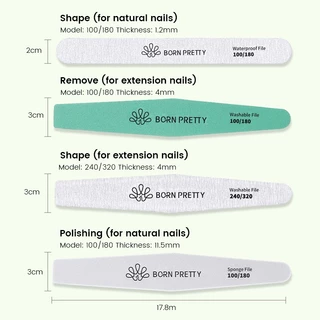 BORN PRETTY ตะไบเล็บ 100/180/240/320 กระดาษทรายกรวดทิ้ง Cuticle Remover บัฟเฟอร์เล็บเครื่องมือ
