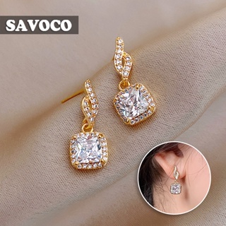 Savoco ต่างหูเงิน 925 ประดับเพทาย พลอยเทียม สไตล์วินเทจ เครื่องประดับแฟชั่น สําหรับผู้หญิง SE079