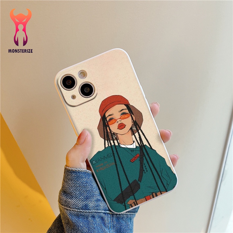 สาวมีสไตล์ขอบสี่เหลี่ยมเคสนิ่มสําหรับiPhone 13 12 11 Pro Max SE 2020 X XR XS ip 8 7 6 - e6002