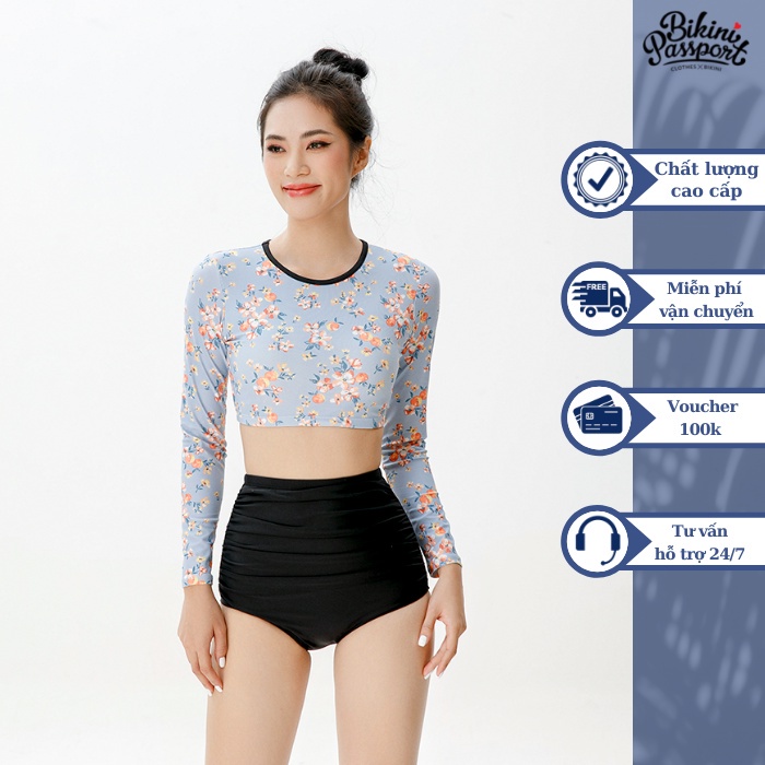 ODD ชุดว่ายน้ําผู้หญิง BIKINI PASSPORT แขนยาวและเข็มขัด - ฟ้าฟ้า - BS168_BU