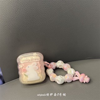 เคสหูฟังบลูทูธไร้สาย แบบใส ลายกระต่ายน่ารัก สีชมพู สําหรับ Airpods 2 3 3 Pro