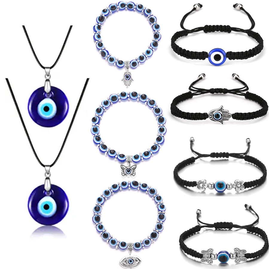 สร้อยคอนําโชค จี้ตาสีฟ้าตุรกีสร้อยข้อมือตาปีศาจ Amulet Kabbalah ป้องกันสําหรับผู้หญิงเครื่องประดับสาวขายส่ง