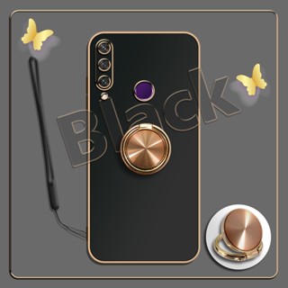 เคสซิลิโคนนิ่ม ชุบไฟฟ้า 360 องศา สําหรับ Huawei Y6P°ขาตั้งแหวนโลหะ และสายคล้องซิลิโคน