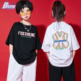 Bxpb เสื้อยืดแขนสั้นลําลอง ผ้าฝ้าย ทรงหลวม พิมพ์ลาย สไตล์เกาหลี แฟชั่นฤดูร้อน สําหรับเด็กผู้ชาย และผู้หญิง 110-170