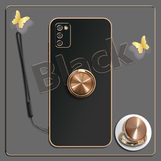 เคสซิลิโคนนิ่ม ชุบไฟฟ้า 360 องศา สําหรับ Samsung A03s°ขาตั้งแหวนโลหะ และสายคล้องซิลิโคน