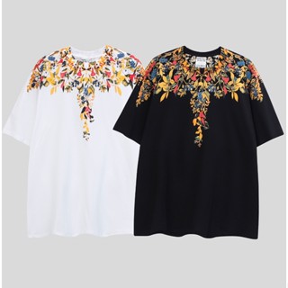 เสื้อยืดแขนสั้น ผ้าฝ้าย พิมพ์ลายปีกป่า สีขาว และสีดํา
