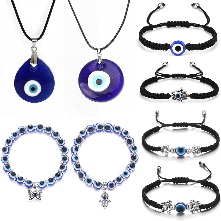 แฟชั่นตุรกีสร้อยข้อมือตาสีฟ้าสร้อยคอปีศาจจี้ Amulet Kabbalah ProtectionLucky สร้อยข้อมือสําหรับผู้หญิงสาวเครื่องประดับ