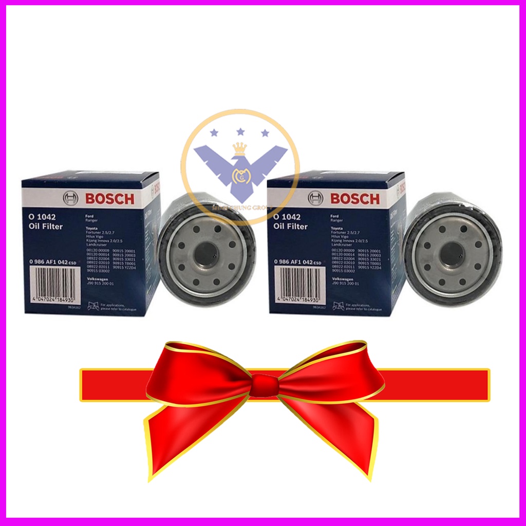 COMBO 2 กรองน้ํามันเครื่อง Bosch, Toyota Innova, Fortuner, Ford Focus, Fiesta 0986-AF1042