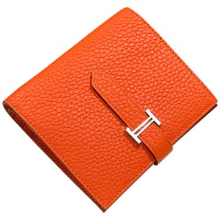 Hermes ใหม่ กระเป๋าสตางค์ ใบสั้น หนังวัวแท้ พับได้ ขนาดใหญ่ เรียบง่าย สําหรับผู้หญิง 2022